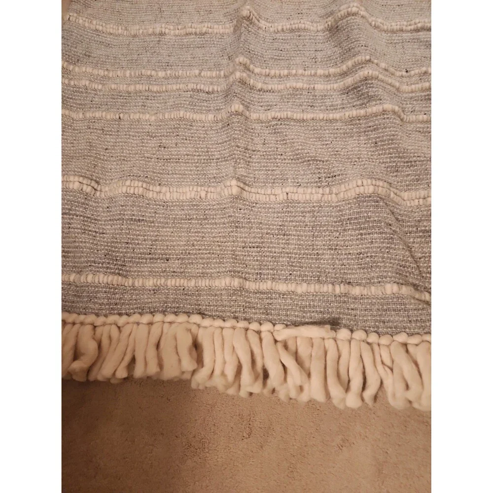 Amber Hill by Anthropologie 100% Wool Blue & White Tassel Blanket